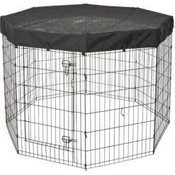 MidWest Wire Dog Exercise Pen With Step-Thru Door, Black E-Coat & MidWest Exercise Pen Top Fabric Mesh Sunscreen Accessory, Octagonal Configuration, Black -PetSafe Shop Sale 939326 PT6. AC SS1800 V1691785953
